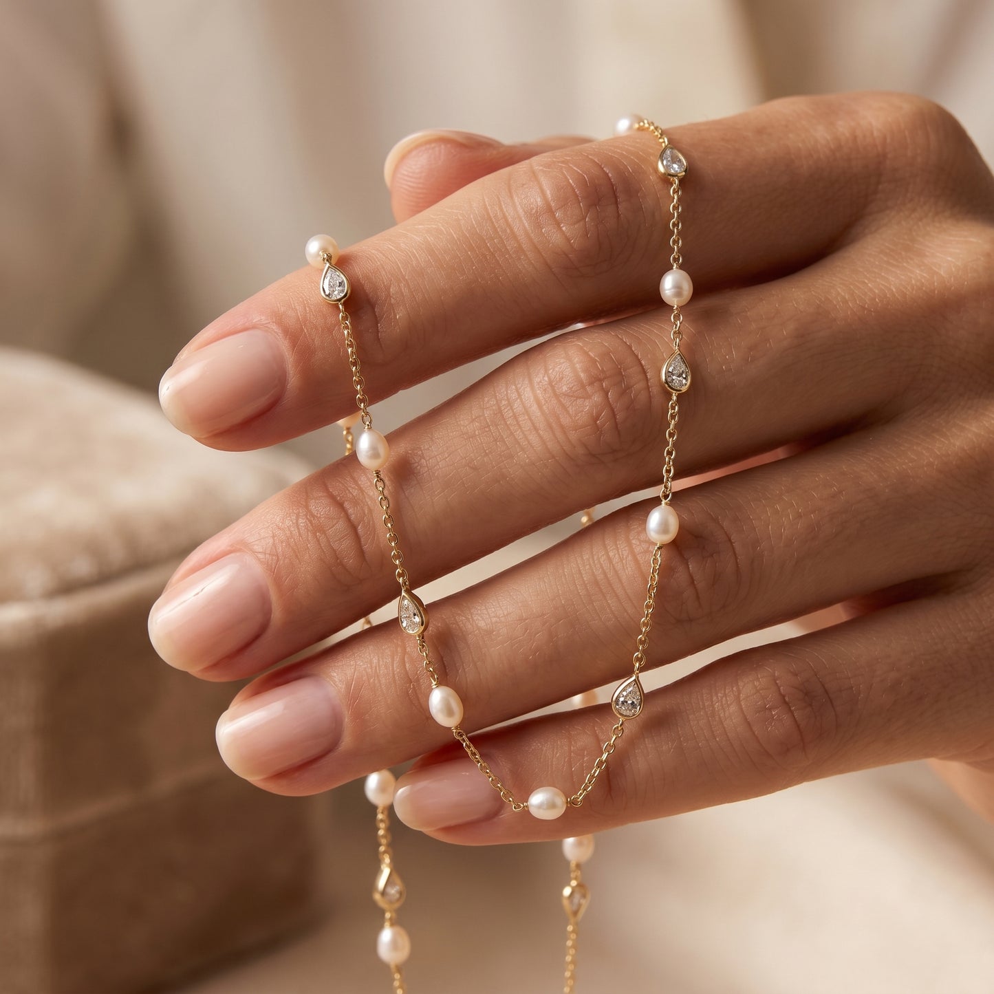 Gold Pearl & Crystal Charm Necklace