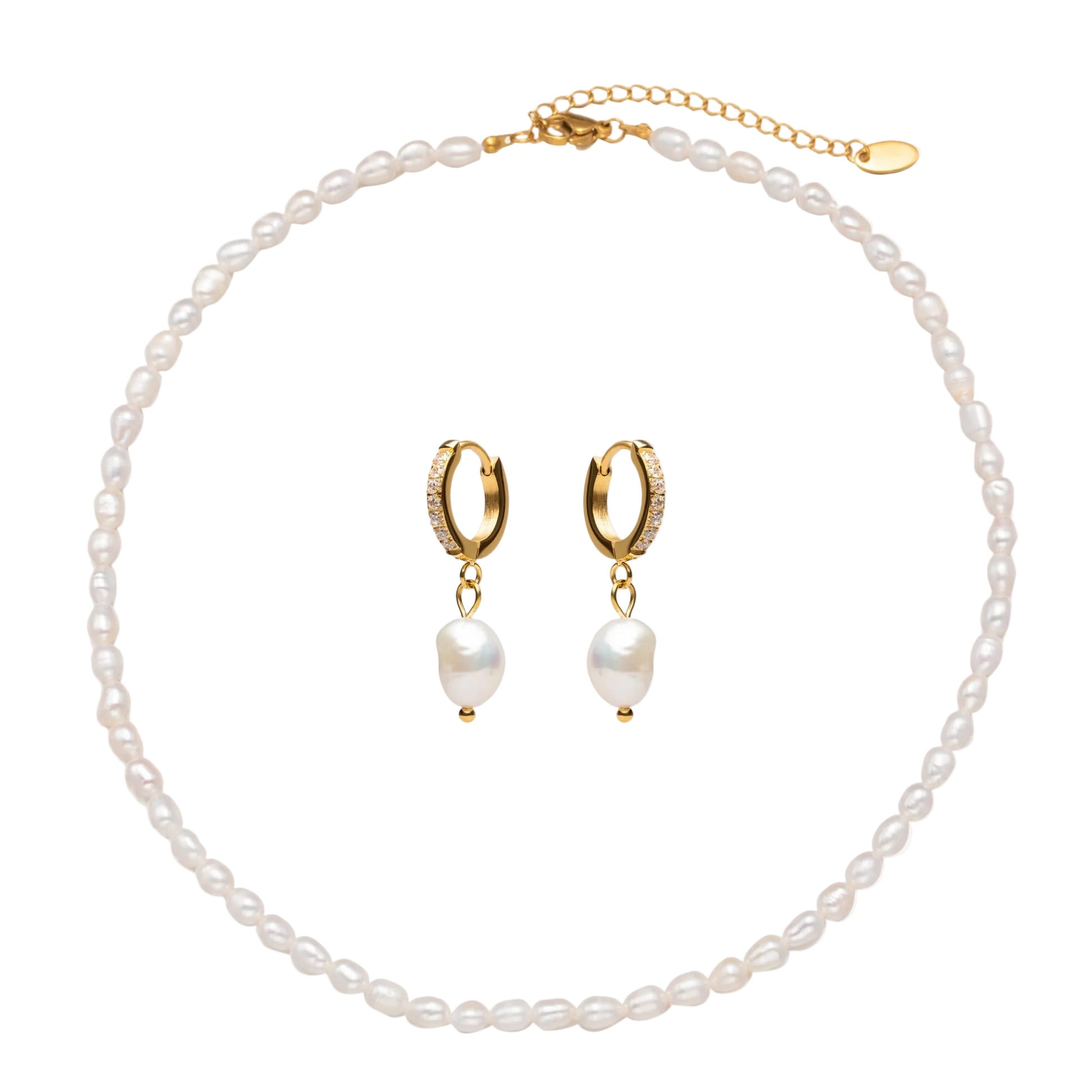 Cove Bundle – Freshwater Pearl Choker and Hoop Earrings Set