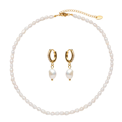 Cove Bundle – Freshwater Pearl Choker and Hoop Earrings Set