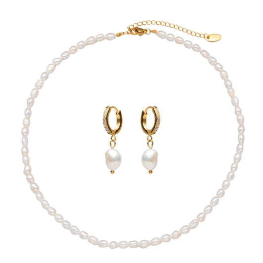 Cove Bundle – Freshwater Pearl Choker and Hoop Earrings Set