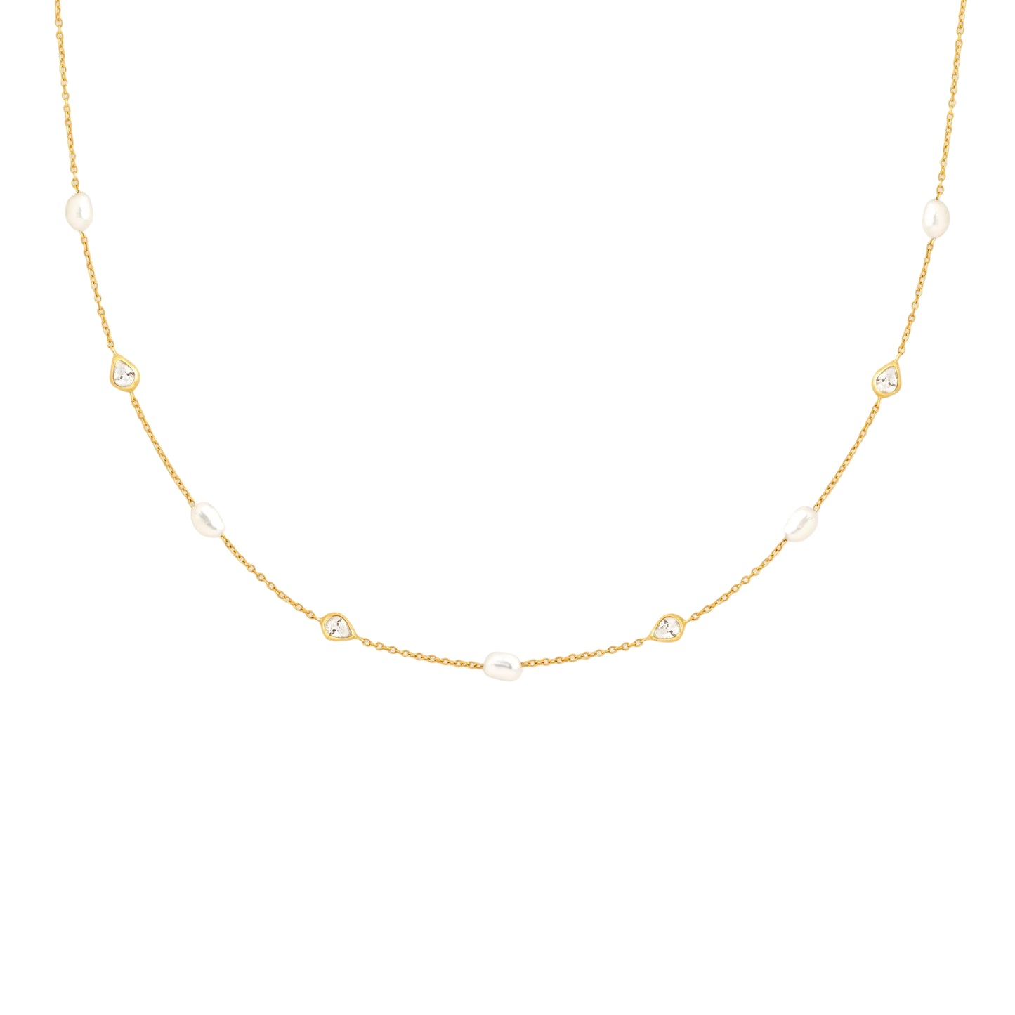 Gold Pearl & Crystal Charm Necklace – Elegant Women's Jewelry