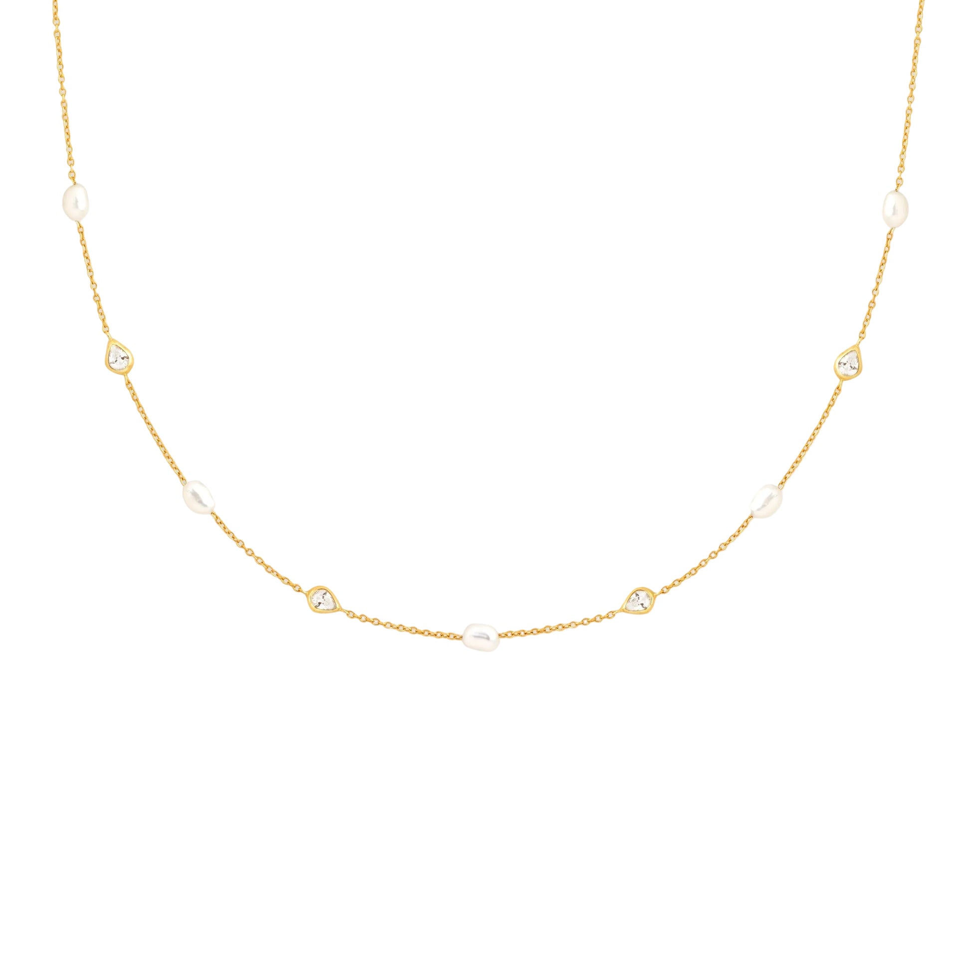 Gold Pearl & Crystal Charm Necklace – Elegant Women's Jewelry