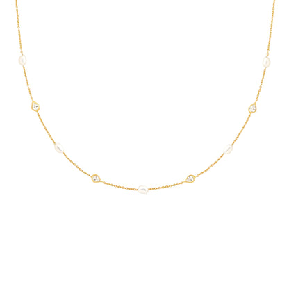 Gold Pearl & Crystal Charm Necklace – Elegant Women's Jewelry