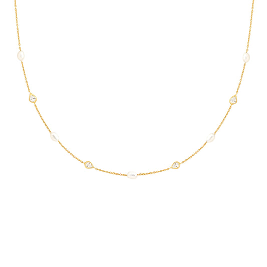 Gold Pearl & Crystal Charm Necklace – Elegant Women's Jewelry