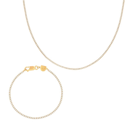 Gold Tennis Chain Gift Set – Crystal Necklace & Bracelet Set