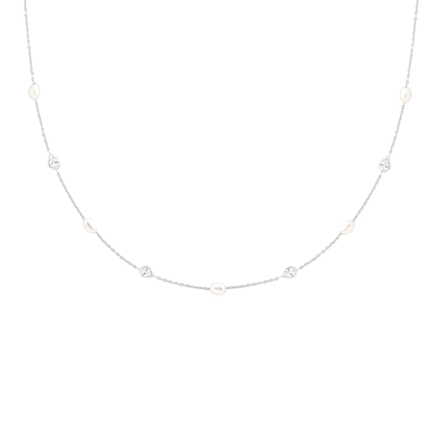 Silver Pearl & Crystal Charm Necklace – Elegant Women's Jewelry