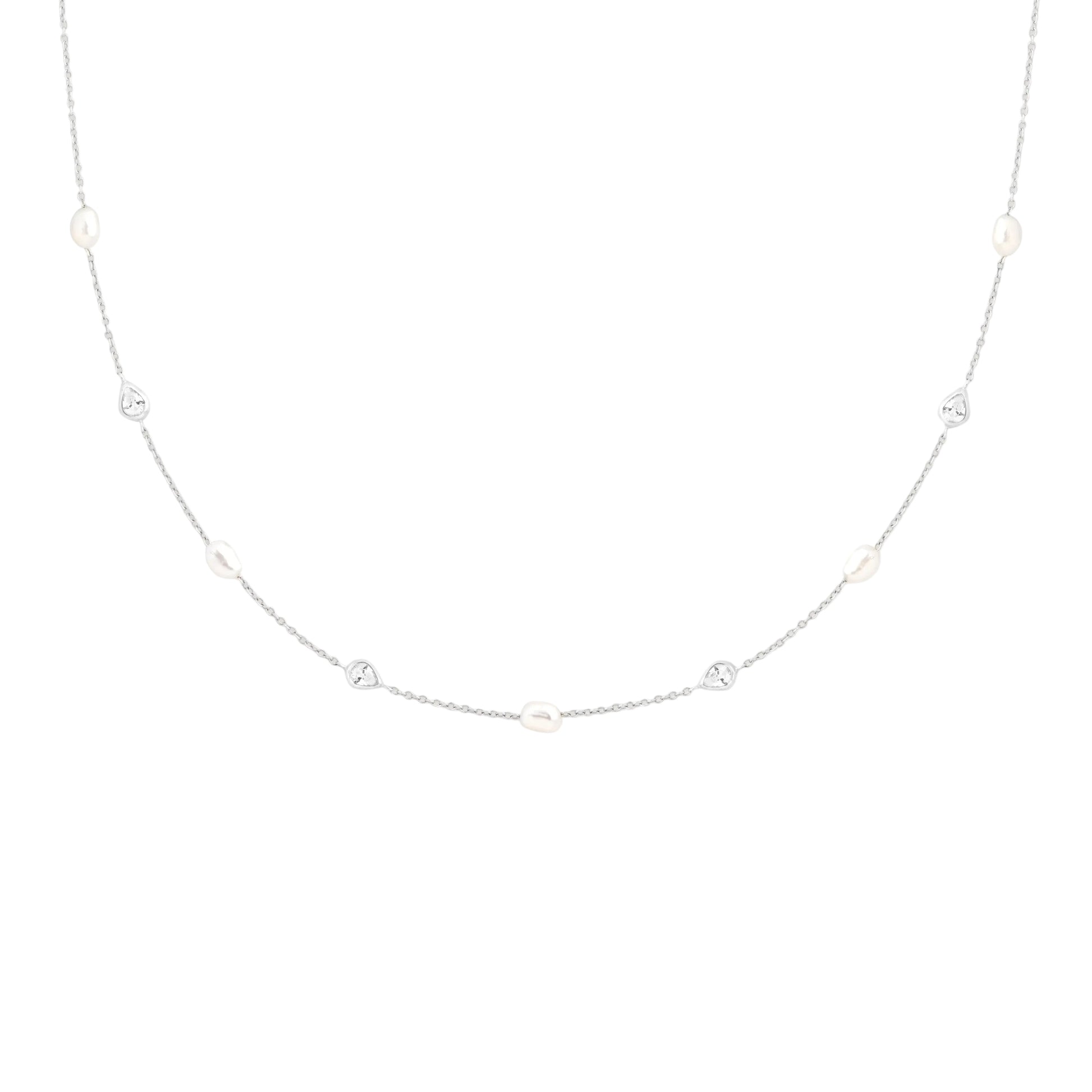 Silver Pearl & Crystal Charm Necklace – Elegant Women's Jewelry