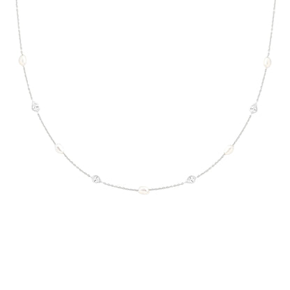 Silver Pearl & Crystal Charm Necklace – Elegant Women's Jewelry
