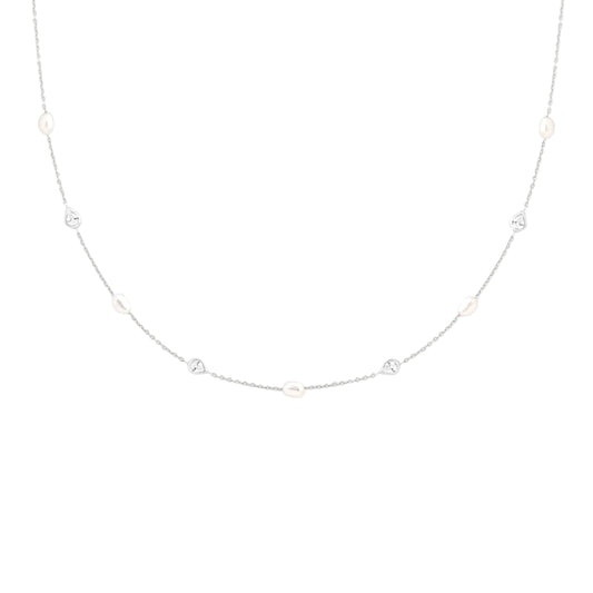 Silver Pearl & Crystal Charm Necklace – Elegant Women's Jewelry