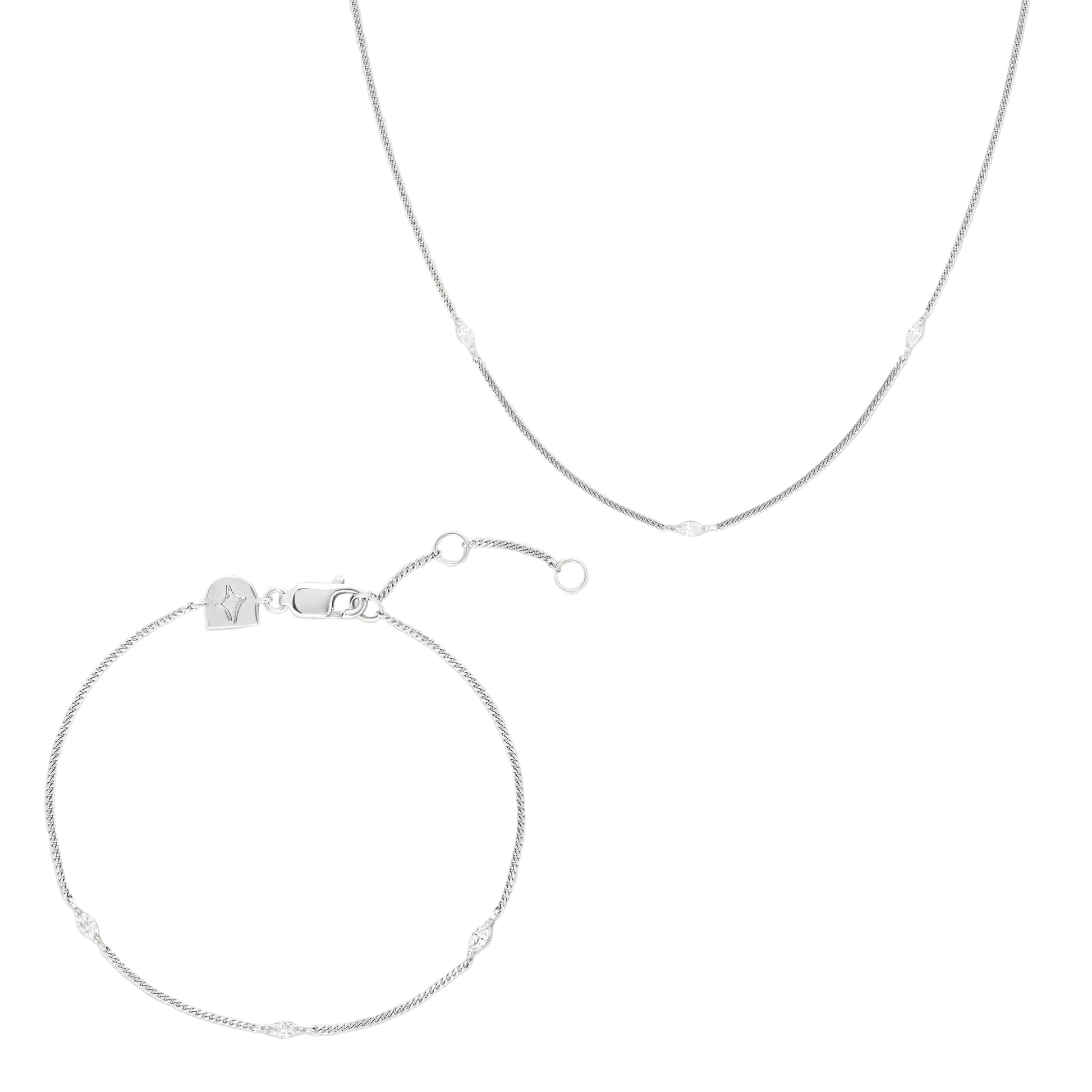 Sterling Silver Navette Crystal Gift Set – Necklace & Bracelet Set