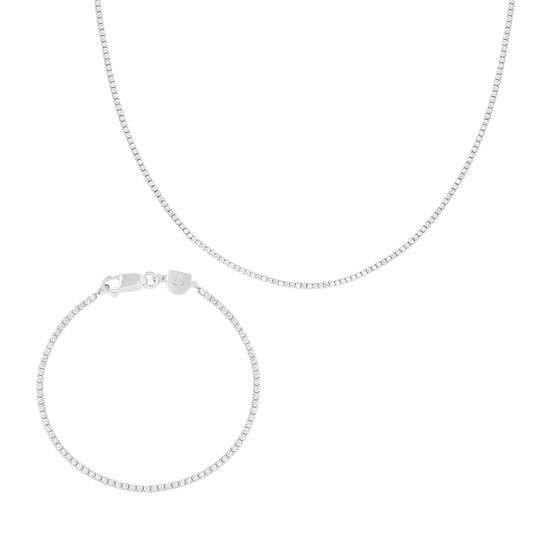 Sterling Silver Tennis Chain Gift Set – Crystal Necklace & Bracelet