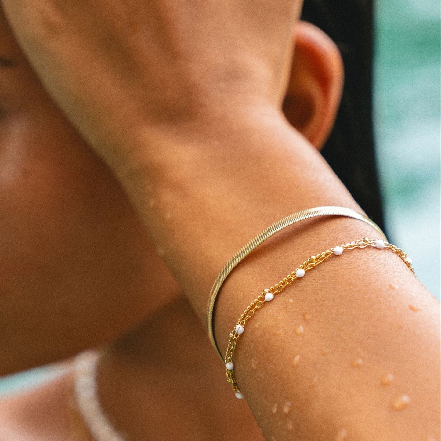 Double White Beaded Bracelet